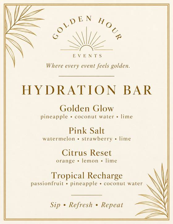 Hydration Bar printed menu card