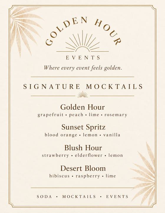 Signature Mocktails printed menu card