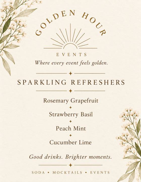 Sparkling Refreshers printed menu card